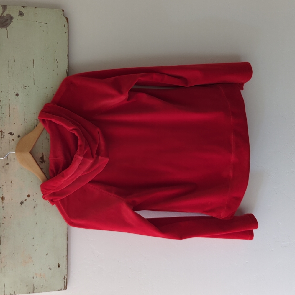 ANTHRO I Red Velour Cross-Over Wrap Front Hoodie Top by Saturday Sunday, S - Picture 7 of 16